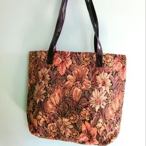 Vintage floral tote with black straps